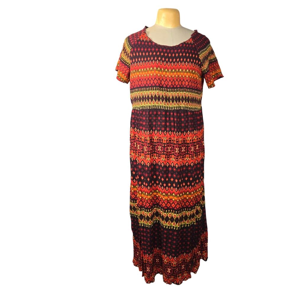 Woman Within 26W Maxi Dress Stretch Colorful Tribal Print Boho Artsy Boho Chic‎